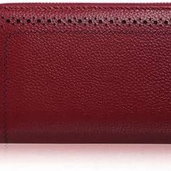 JNKET Fashion and Genuine Leather Zipper Wallet with Large Capacity, Wine Red