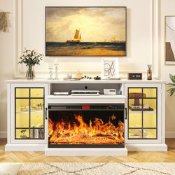 80'' Fireplace TV Stand with 3-Sided Glass, TV Cabinet for TVs up to 85", 80'' Modern Media Entertai