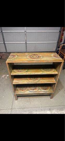 Hand-Painted Wooden Bookshelf with Mandala Design