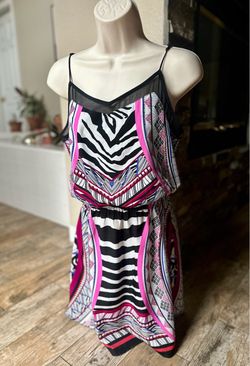 Express Multi Colored Zebra/Geometric Print Spaghetti Strap Mini Dress