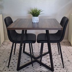 Square Dining Table with 2 Black Chairs 