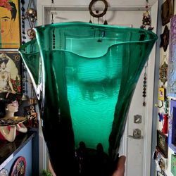 Blenko 1950's Fluted Handkerchief Vase Emerald Green  10.5"×11"