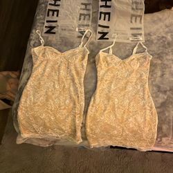 2 Laced White & Tan Dresses