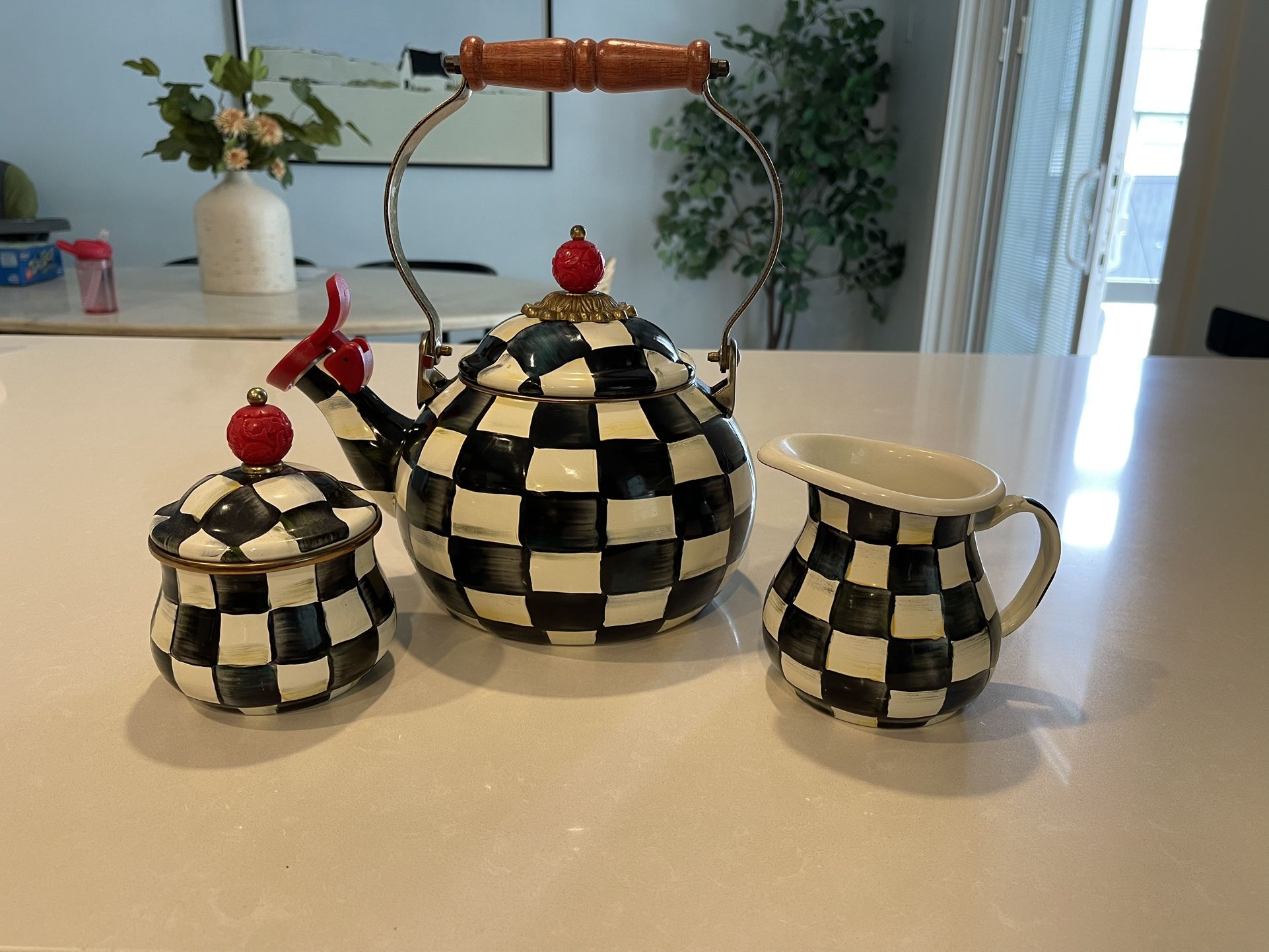 Mackenzie Childs Tea Kettle And Cream And Sugar