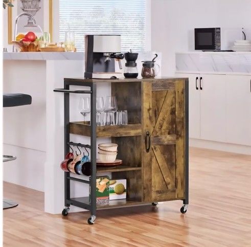Kitchen Storage Rack, Rolling Kitchen Storage Cart,Trolley with Open Shelves, Rustic Brown 🌱