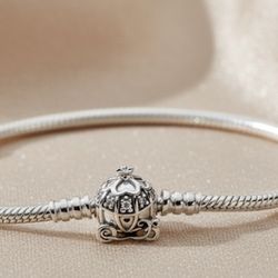 Pandora Style 925 Silver Carriage Bracelet – Elegant Sterling Silver Fairy Tale Charm Bangle for Women 