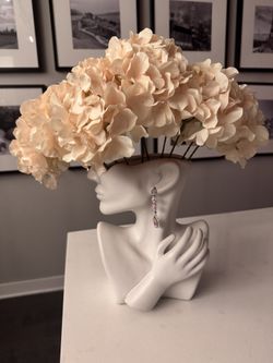 Ceramic Face Statue Flower Vase, Head Shaped Pot for Birthday Gifts Home Office Decoration, White