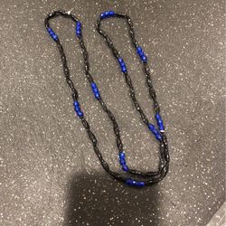 New- Black:Blue Beaded Necklace 24”
