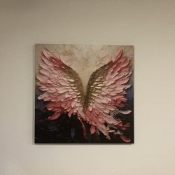 Pink And Gold Angel Wings - Abstract Spirals Framed Canvas Print Wall Art