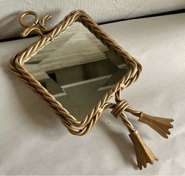 Vintage Homco Gold Toned Metal Beveled Mirror w/Twisted Rope Frame & Tassels