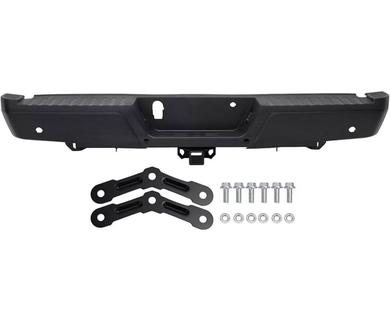 Rear Step Bumper Assembly Fit for 2015-2020 Ford F-150,Black Steel Back Bumper with Parking Aid Sensor Holes