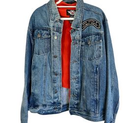 Harley Davidson Denim Jacket Mens XL  Fleece Lined Jean Logo Motorcycles