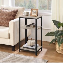 30 in Tall End Table, 3-Tier Telephone Table with Strong Wooden Shelves, Small Side Table with Metal Frame for Living Room Office, Small Places, Gray