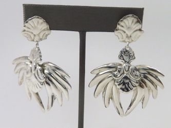 Large Vintage angel wings Taxco MEX 925 sterling silver earrings