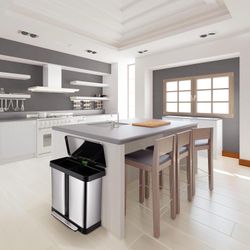 16 Gallon Dual Trash Can, 60L(2x30L) Stainless Steel Kitchen Garbage Can, Step-on Classified Recycle Garbage Bin with Removable Inner Buckets, for Kit