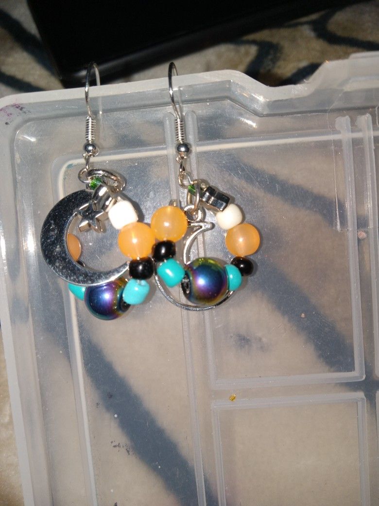 Moon Glass Beaded Handmade Earrings