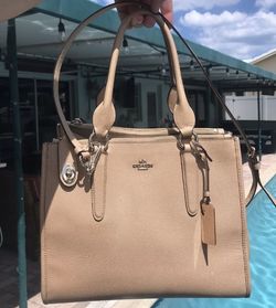 Coach Leather Crosby CarryAll Crossgrain Leather Tote Satchel Purse Crossbody Bag Nude