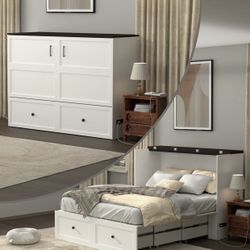 Full Murphy Cabinet Bed – Hidden Bed w/ Drawers – White
