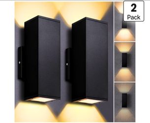 DAKAFUL Dimmable Wall Lights Outdoor 2 Packs, Integrated LED Square Up Down 12W 2700K Modern Aluminum Sconce, Waterproof Exterior Lighing Fixtures for