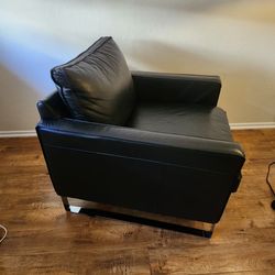 Black Leather Arm Chair with silver legs