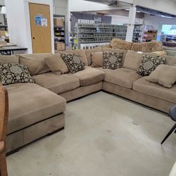 Brown fabric sectional couch