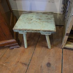 Antique Primitive Green Chippy Painted Footstool 