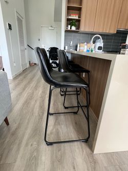 4 Black Faux Leather Bar Stools