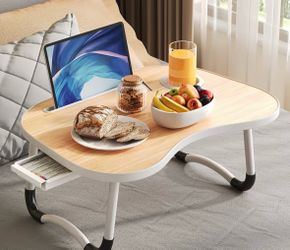 Foldable Laptop Desk For Dorm Bed Couch,small Laptop Table With Cup Holder And Reading Stand,portable Lap Desk Bed Tray With Storage Drawer For Studen