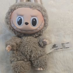 Labubu macaron Toffee light brown plush toy keychain
