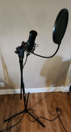 Studio Microphone + Stand and Pop filter.