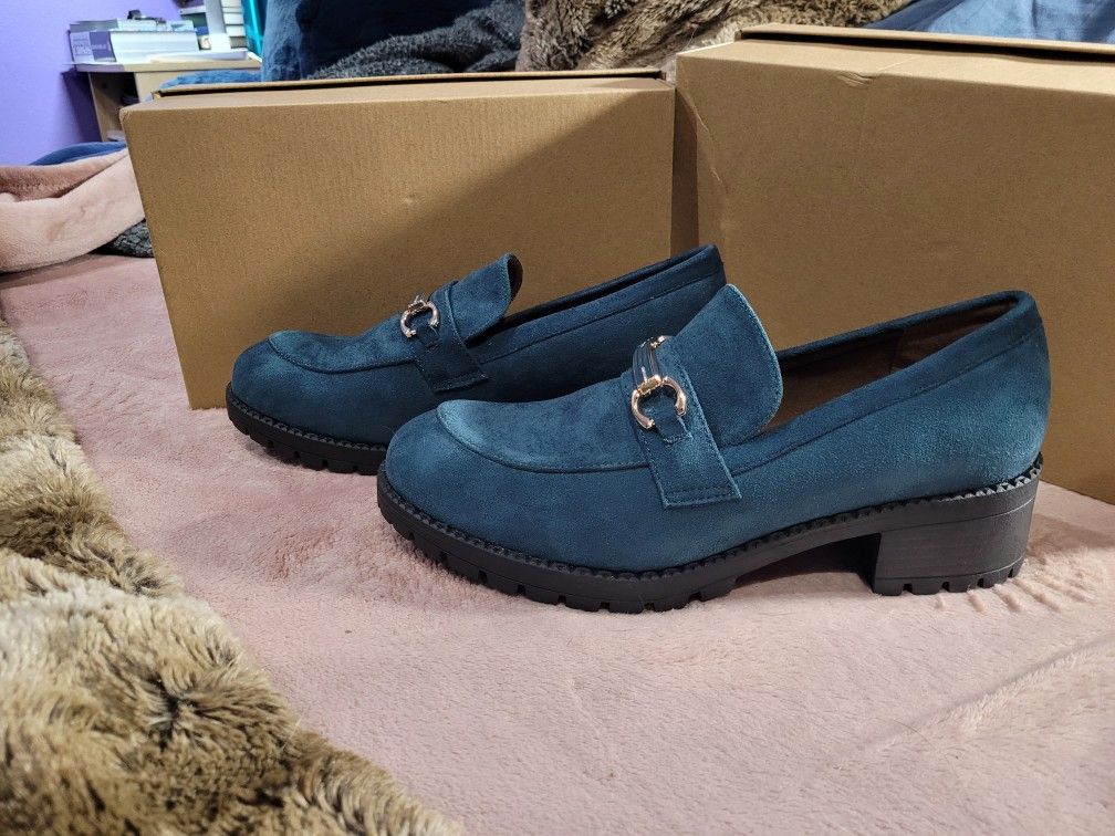 Penny Loafer Blue Suede Platform Shoes