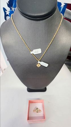 14k Hollow 20inch 2mm Chain And 14k Pendant And 14k Size 6 1/4 Ring