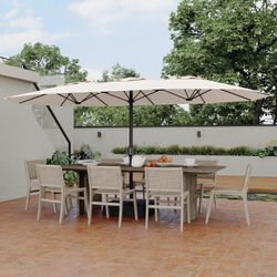 Double-Side Rectangular Pool Umbrella, 15ft Large Patio Umbrella with Base Included, Outdoor Market Umbrellas for Poolside Lawn Backyard