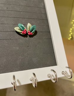 Clay Holly Christmas Earrings