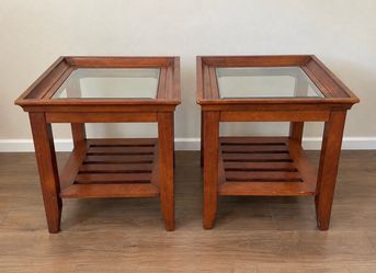 Matching Wood & Glass End Tables – Set