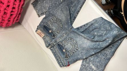 Womens True Religion Mid Rise Skinny Spotted Bleach Distressed Jean