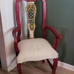 Vintage Red Chinoiserie Carved Georgian Accent Armchair 