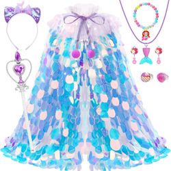 Princess Dress Up for Girls 4-6, Mermaid Toddler Toys for Ages 3-8, 8 Pcs Shiny Sequin Princess Cape Set Kids 