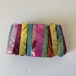 Vintage Dyed Mother Of Pearl Stretch Cuff Bracelet 