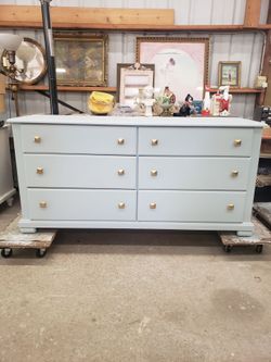Solid wood pale blue 6 drawer dresser
