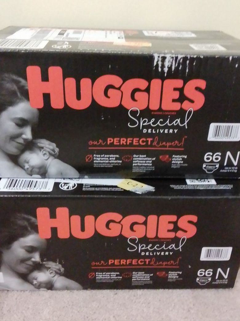 2 Packs Of Huggies Special Delivery Disposable Diapers. 66 Counts. Newborn Sze Up To 10 Ib
