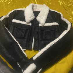 Dolly Faux Shearling Jacket Black & Ivory Sherpa Lining 