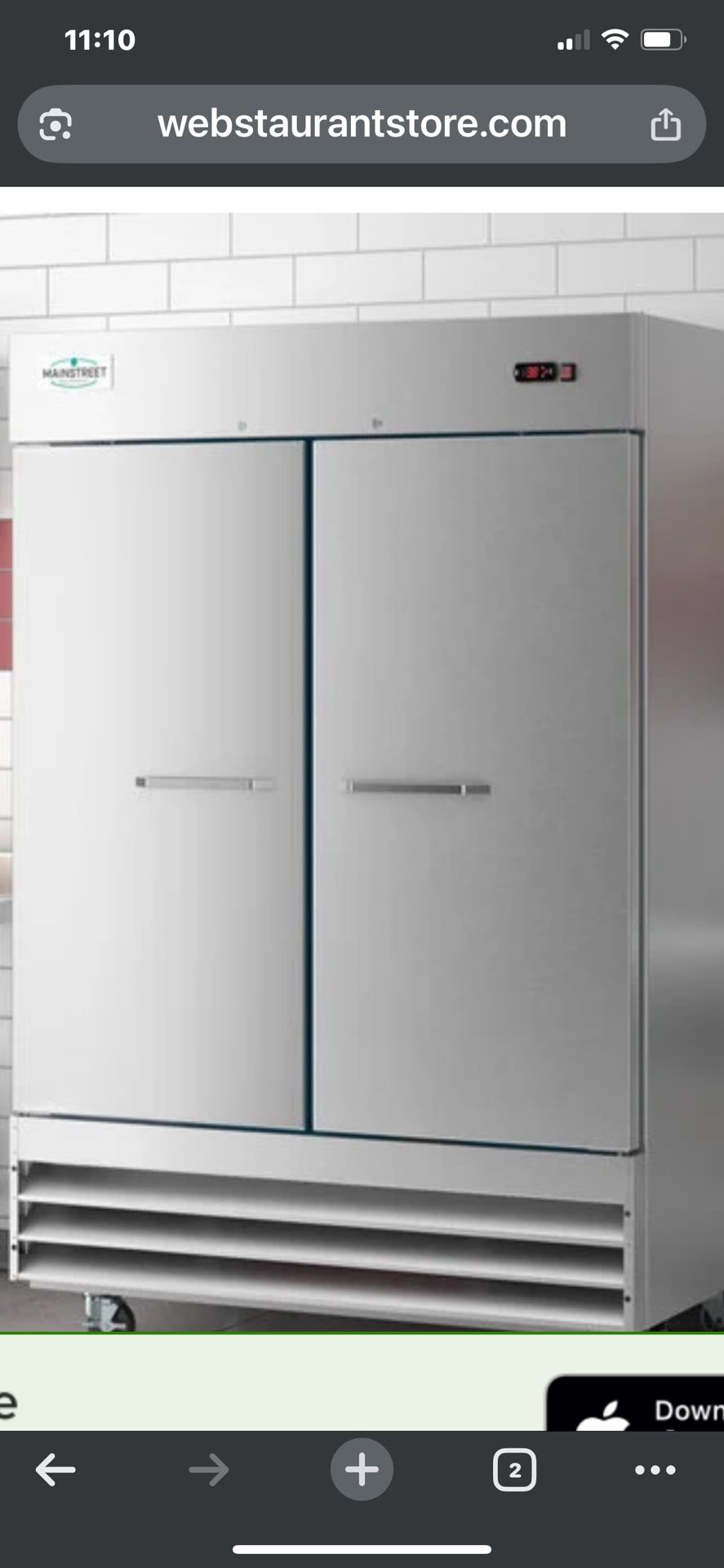 Avantco CFD-2RR 54" Two Section Solid Door Reach in Refrigerator - 46.5 Cu. Ft.