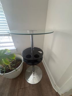Round Glass Top Bistro Bar Table with Wine Rack