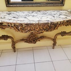 Beautiful Antique Italian Marble Top Console Table 