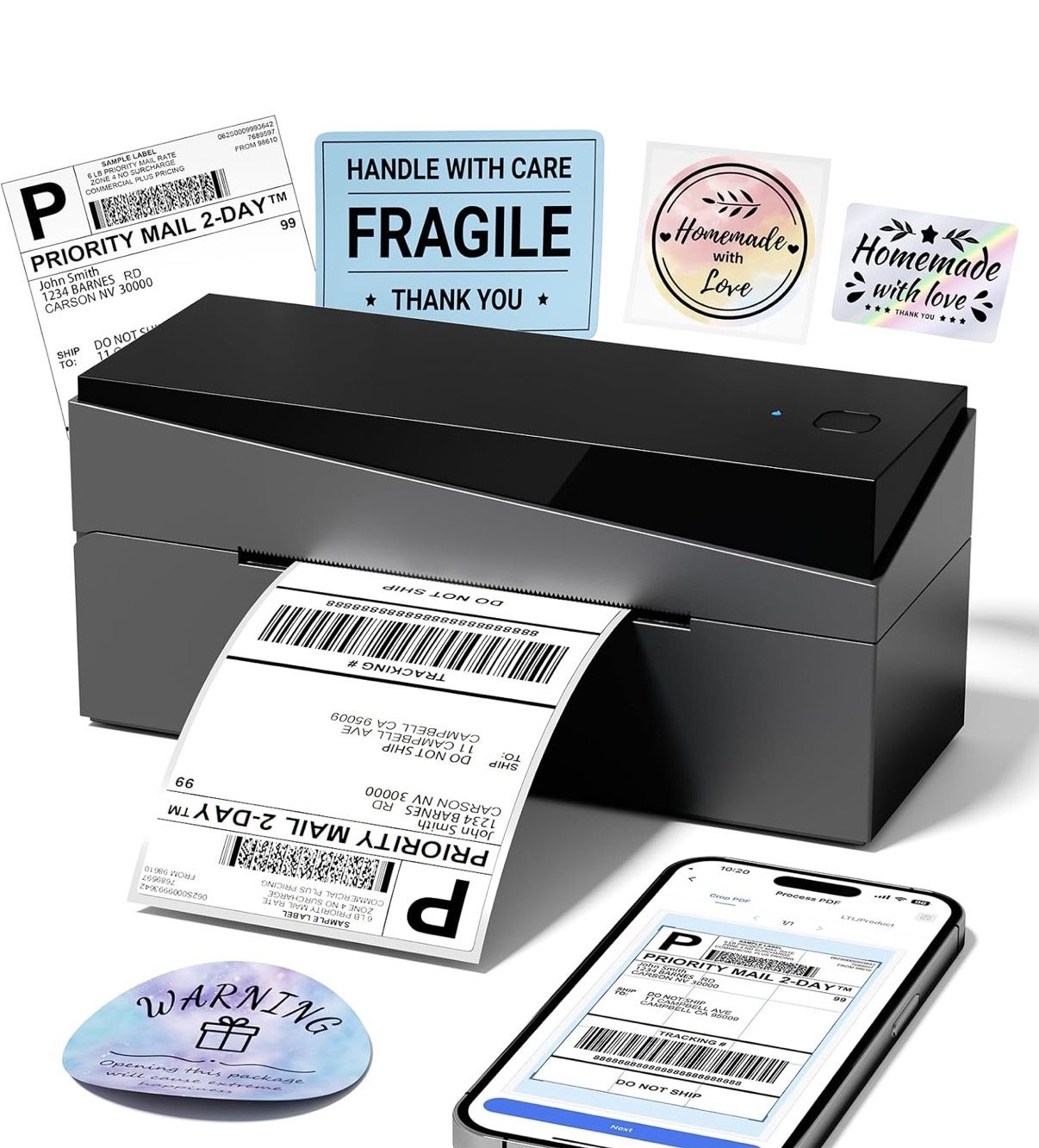 New Bluetooth Shipping Label Printer 4x6, 249BT Thermal Label Printer 4x6 for Small Business, Come With 20 Labels