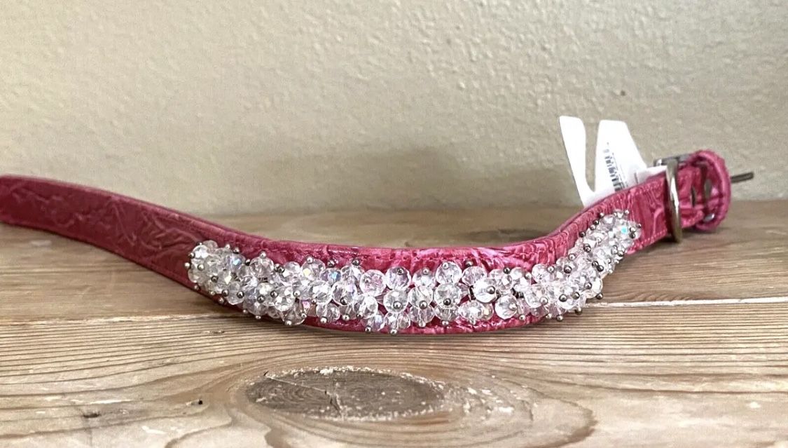 MIRAGE Pet Dog Collar Pink Faux Croc Crystal Beaded Studded Bling Size S