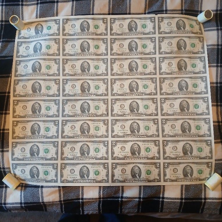 ***UNCUT MINT SHEET(2003) $2.00 BILLS***