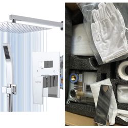 Open Box New Gappo Shower System 12 Inch Polished Chrome, Wall Mounted Shower Faucet Set with High Pressure Rain Shower Head and Handheld Shower Head,