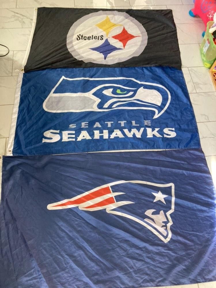 NFL Flag's Steelers, Patriots, Seahawk 3*5' $20each